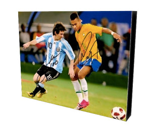 Neymar & Lionel Messi Facsimile Autograph 11x14 Canvas Print Wall Art