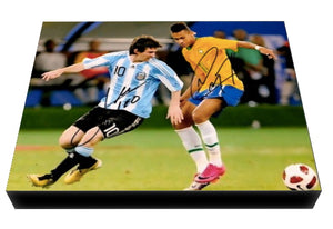 Neymar & Lionel Messi Facsimile Autograph 11x14 Canvas Print Wall Art