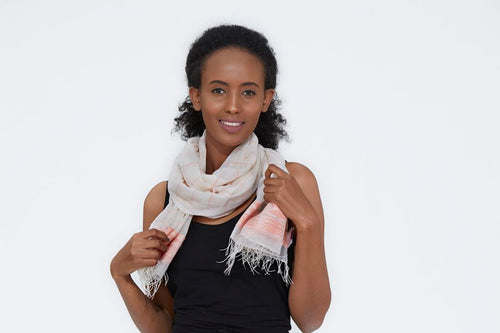 Santa Cruz by SOSH - Handwoven Cotton Scarf, Beige w/ Peach