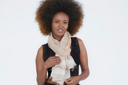 Carmel by SOSH - Handwoven Cotton Scarf, Color Dark Beige