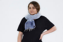 Pismo by SOSH - Handwoven Cotton & Silk Scarf, Blue
