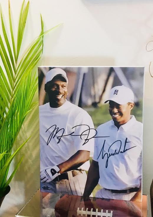 Tiger Woods & Michael Jordan Signed RP 11x14 Canvas Print
