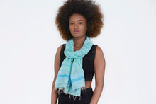 Coronado by SOSH - Handwoven Cotton & Silk Scarf, Color Aqua