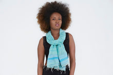 Coronado by SOSH - Handwoven Cotton & Silk Scarf, Color Aqua