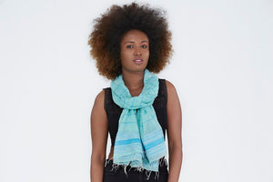 Coronado by SOSH - Handwoven Cotton & Silk Scarf, Color Aqua