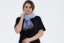 Pismo by SOSH - Handwoven Cotton & Silk Scarf, Blue