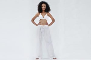 Sosh Collection Bookelia White Cotton Drawstring Pants - OS