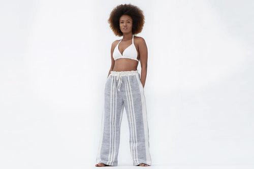 Sosh Captiva Cotton Drawstring Pants - OS White/Blue