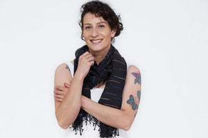 Malibu by SOSH - Handwoven Cotton Scarf, Black w/ Stripes