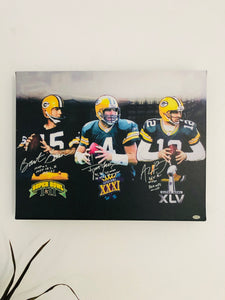 Green Bay Packers Quarterbacks Facsimile Autograph 11x14 Canvas Wall Art