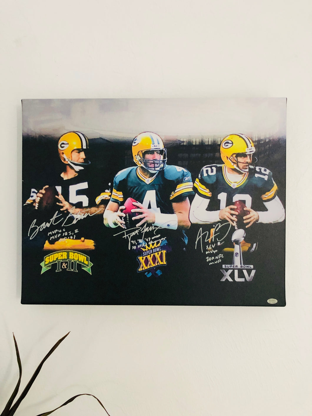 Green Bay Packers Quarterbacks Facsimile Autograph 11x14 Canvas Wall Art