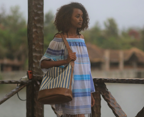 Swahili by SOSH - Women Bucket Bag, Linen & Leather, 4 Colors available